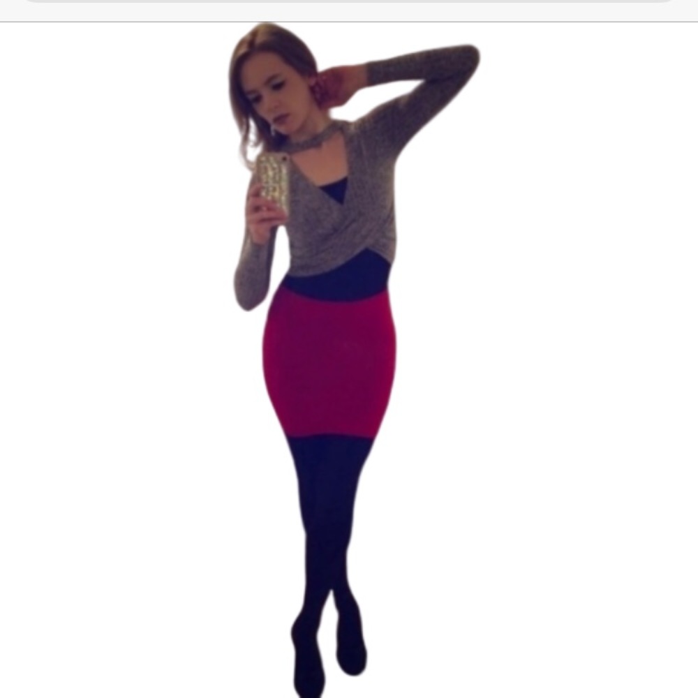 SOLD XS/S/M Bright Red Sweater/Bandage Mini Skirt